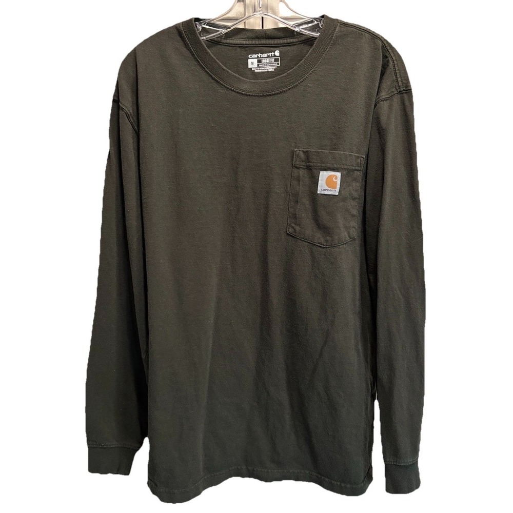 Carhartt Loose Fit Logo Long Sleeve Crew Neck T-Shirt Size Medium Pocket